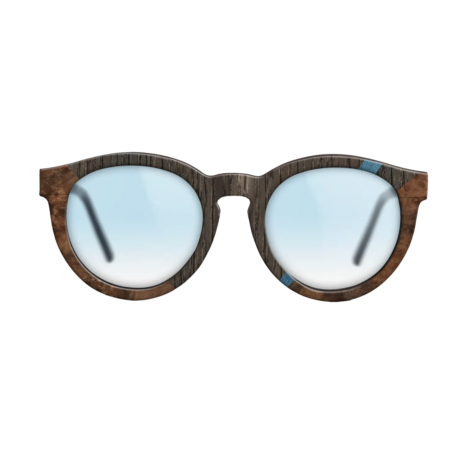 Walnut: Straight Grain,Fumed Oak,Poplar Dyed: Blue Denim,Walnut Burl: Geometric - The Rebel - Round - 1044 - SIRIS wood optic